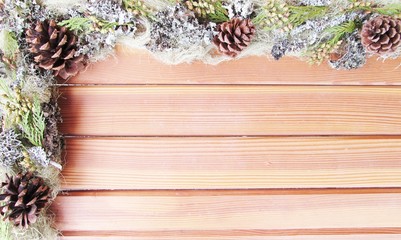 Pine Cones and Moss on Cedar Bench