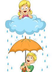 Kids Rain Umbrella Over Under Concept