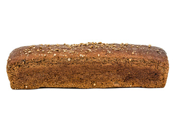Loaf of bread made of dark flour, isolated on white background