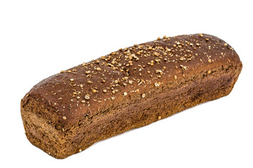 Loaf of bread made of dark flour, isolated on white background