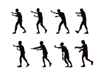 Vector zombie walking and reaching out hand in silhouette style.
