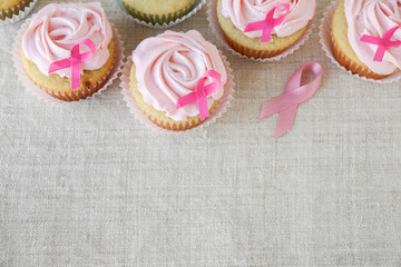 Rose flower cupcakes for pink ribbon day, Breast cancer awarenes