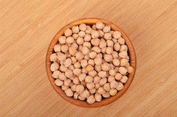 Chickpea in wooden bowl