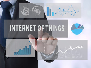 IOT business man hand working and internet of things (IoT) word