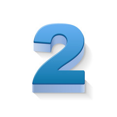 3d shiny blue number 2