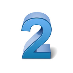 3d shiny blue number 2