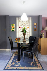 modern dark tone dining room, contemporary loft style in small space for home decoration concept