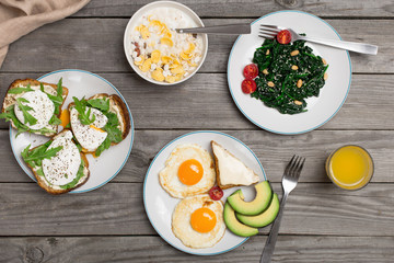 Breakfast table with healthy food