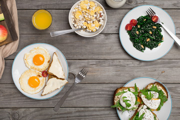 Breakfast table with healthy food