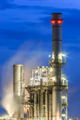 Tower steam power plant in sunrise