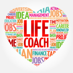 Life Coach heart word cloud collage, business concept background