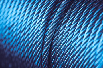 Obraz premium Blue Steel Cable Technology, Steel wire, Steel Rope or Rope sling drum.
