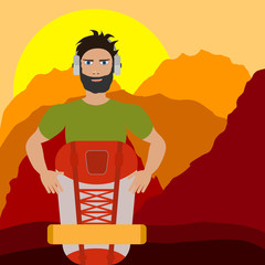 man traveling and hiking