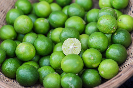 Lime, Asian lemon or mini lemon green fruit sour for food ingredient.