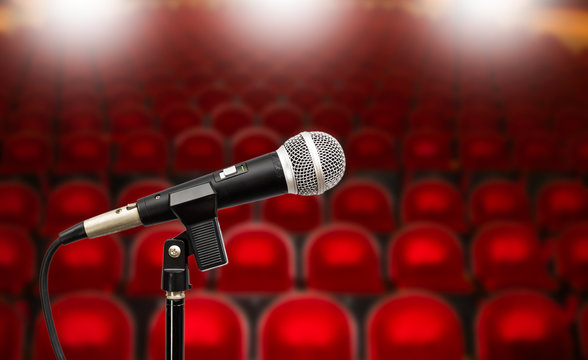 microphone on blank red seat background