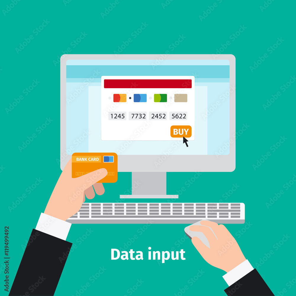 Poster credit plastic card usage. data input vector illustration