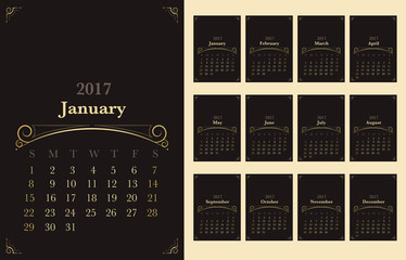 Vector of Calendar 2017 year with vintage ornament decoration go