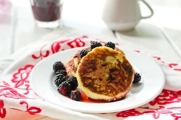 Cottage cheese pancakes,selective focus