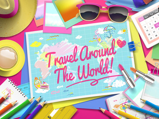 Travel around the world on map