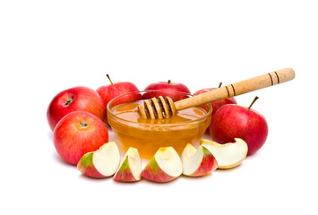 Honey and red apples on a white background 
