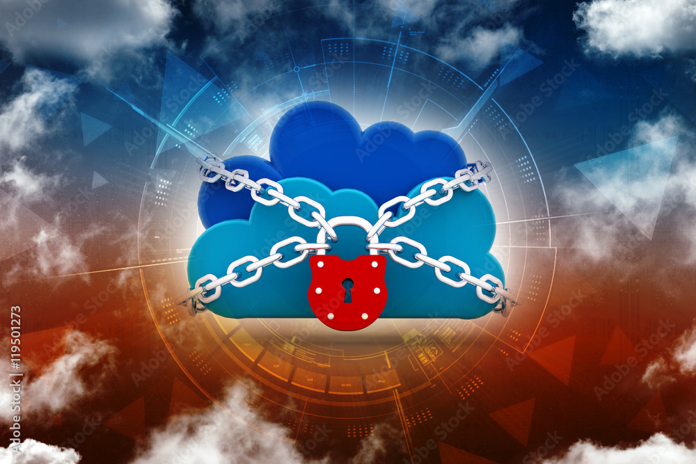 Poster 3d rendering cloud computing, security
