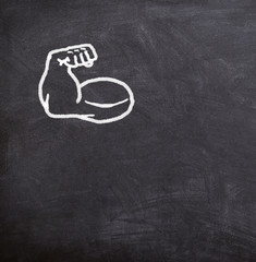 fake muscles drawn on the blackboard, body type written with cha