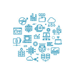 Fototapeta premium Big computer data outline vector icons in circle design