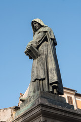 Rome, Italy - July 8, 2016: statue of Giordano Bruno in Campo dei Fiori square