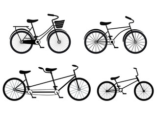 Different Style Bicycles Silhouettes Set. Vector