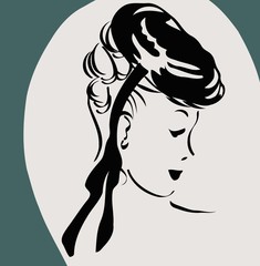 vector illustration black and white sketch of a girl in retro hat head image