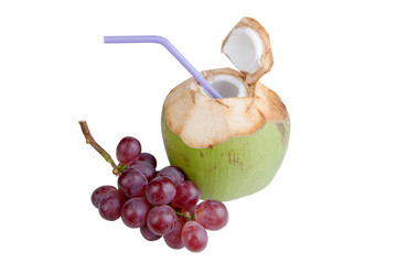 Coconut water drink and red grapes