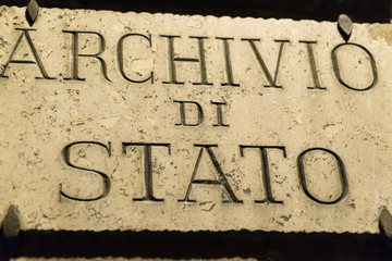 Rome, Italy - July 2, 2016: plate of Archivio di Stato (State Archives) office