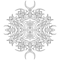 coloring, mandala with roots and sharp spikes