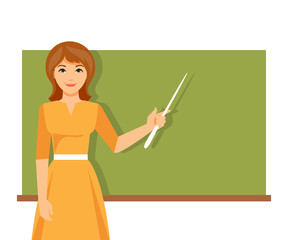 Teacher near blackboard. Vector illustration