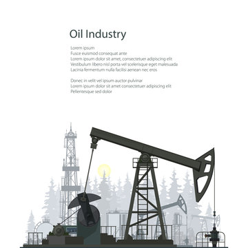 Pumpjack, Oil Pump Isolated on White Background, Oil Horse, Pumping Unit, Gasshopper Pump, Oil Industry, Overground Drive for a Reciprocating Piston Pump in an Oil Well, Poster Brochure Flyer Design
