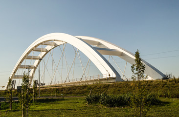 Fototapeta na wymiar Novi Sad, Serbia - August 29, 2016: Construction of the bridge on the Danube River