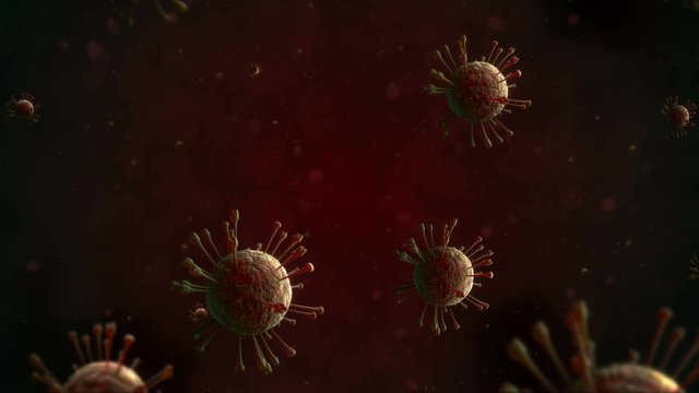 3d background with h1n1 virus elements. Abstract molecule high quality medicine render. Medical concept with flu desease. Loopable camera passing