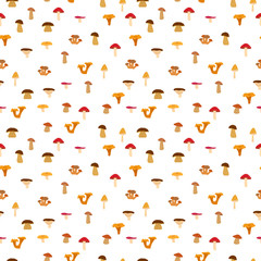 Mushrooms, seamless texture with autumn pattern. Vector illustration