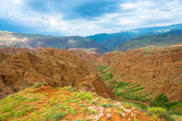 Beautiful mountain landscape in the Aeolian mountains, Kyrgyzsta