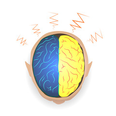 Lightning between left-brain and right brain idea, concept, vector illustration.