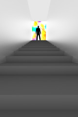 Man stands on top of staircase, 3d Illustration