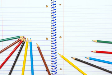 Back to School. Colour pencils. Stationery. Notebook. Drawing
