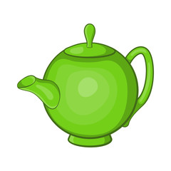 Green teapot icon in cartoon style on a white background