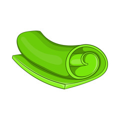 Green towel rolled up icon in cartoon style on a white background