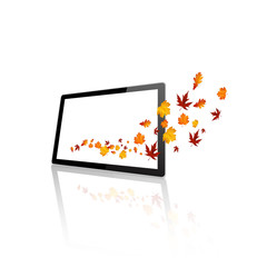 Autumn Leaves Coming out of flat tablet,Vector Design,

