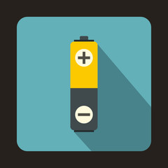 Battery icon in flat style on a baby blue background