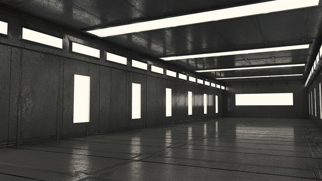 Futuristic hall alien spaceship