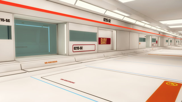 Futuristic hall alien spaceship