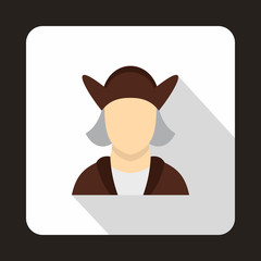 Christopher Columbus icon in flat style isolated with long shadow