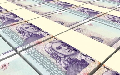 Transnistrian ruble bills stacks background. 3D illustration.